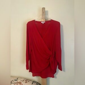 Halston Red faux Wrap Blouse